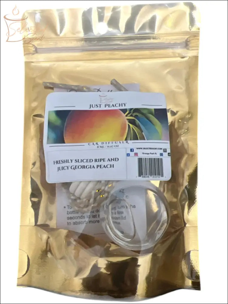 Selected Scent Just Peachy car diffuser with long lasting car air freshener featuring fresh sliced ripe peach scent