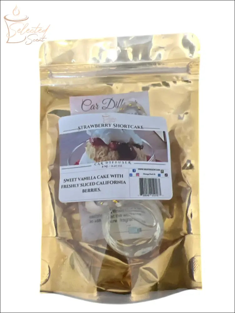 Selected Scent long lasting car air freshener in strawberry shortcake scent with sweet vanilla and California berries