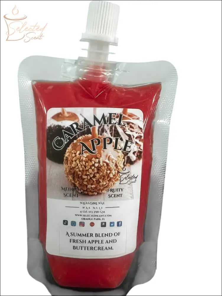 Selected Scent Caramel Apple wax melt pouch with fall seasonal favorites scent blend of fresh apple and buttercream