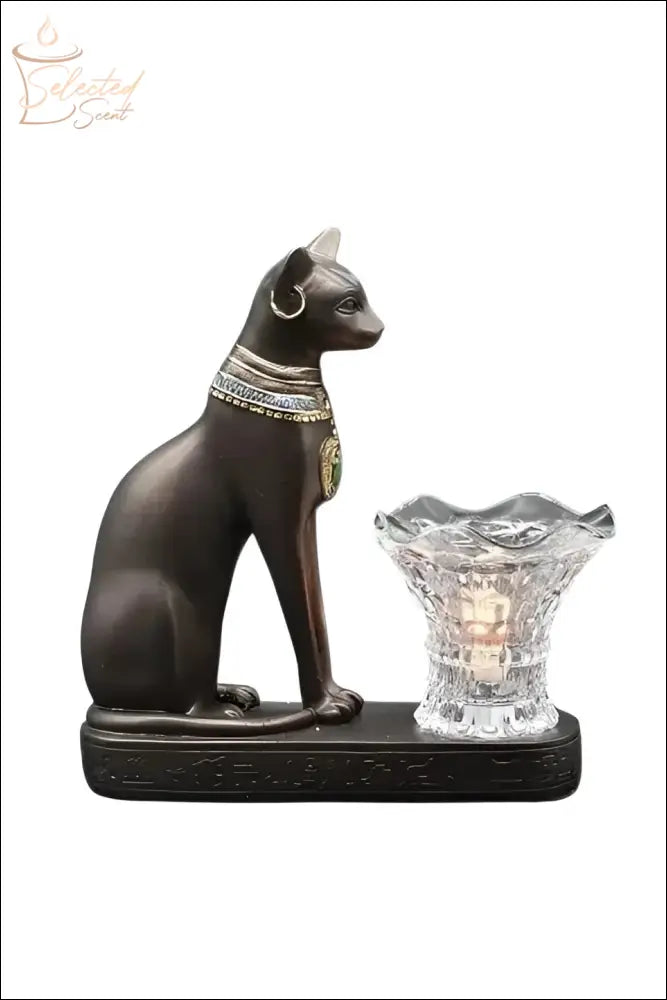 Selected Scent Electric Decorative Warmer with Egyptian cat figure and glass candle holder