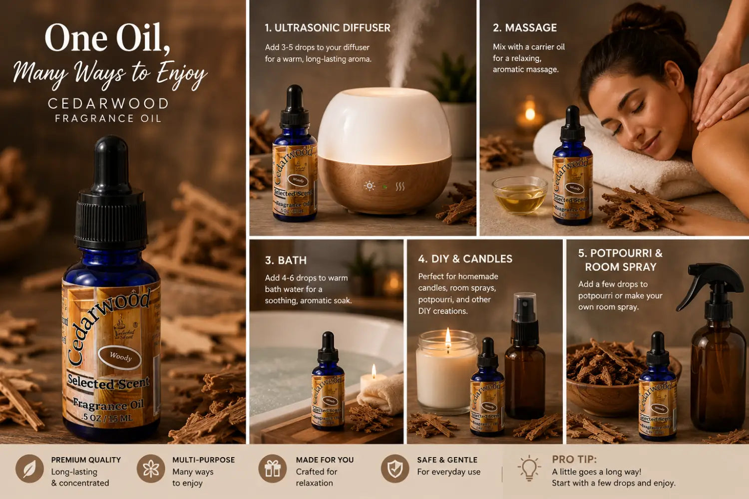 Cedarwood 100% fragrance oil – warm woody home by selected scent