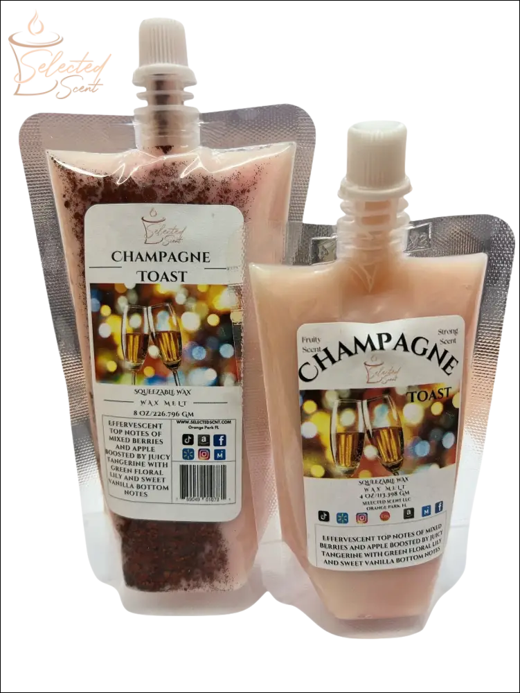 Selected Scent Champagne Toast squeezable wax melts for home in flexible refill pouches