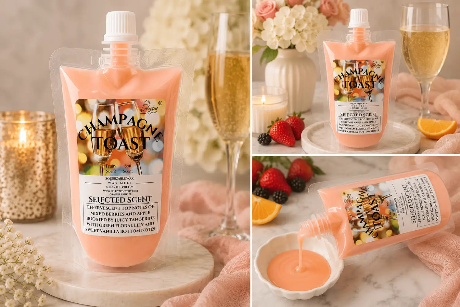 Champagne toast squeezable wax melts for home