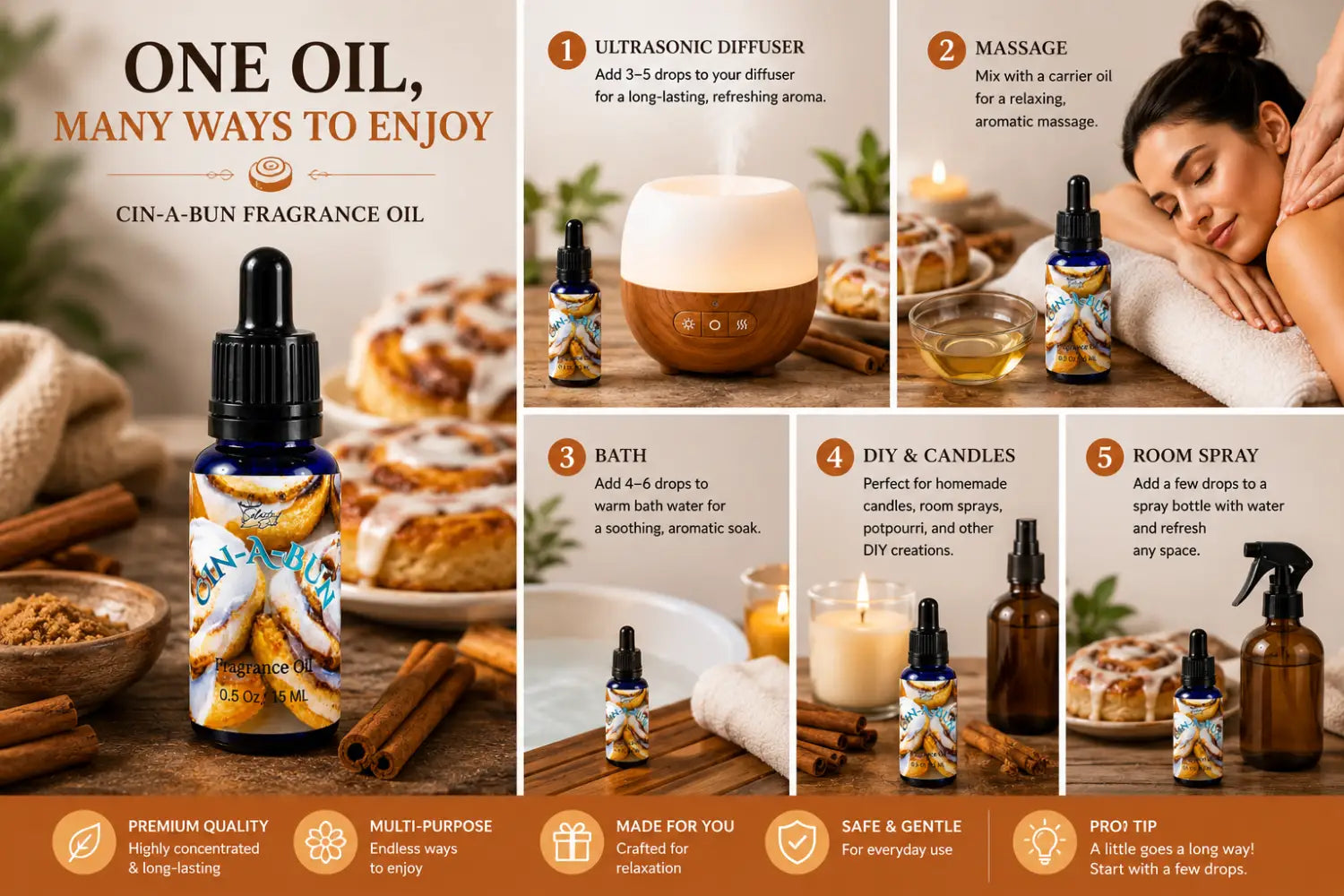 Cin-a-bun 100% fragrance oil – warm cinnamon roll bakery home by selected scent