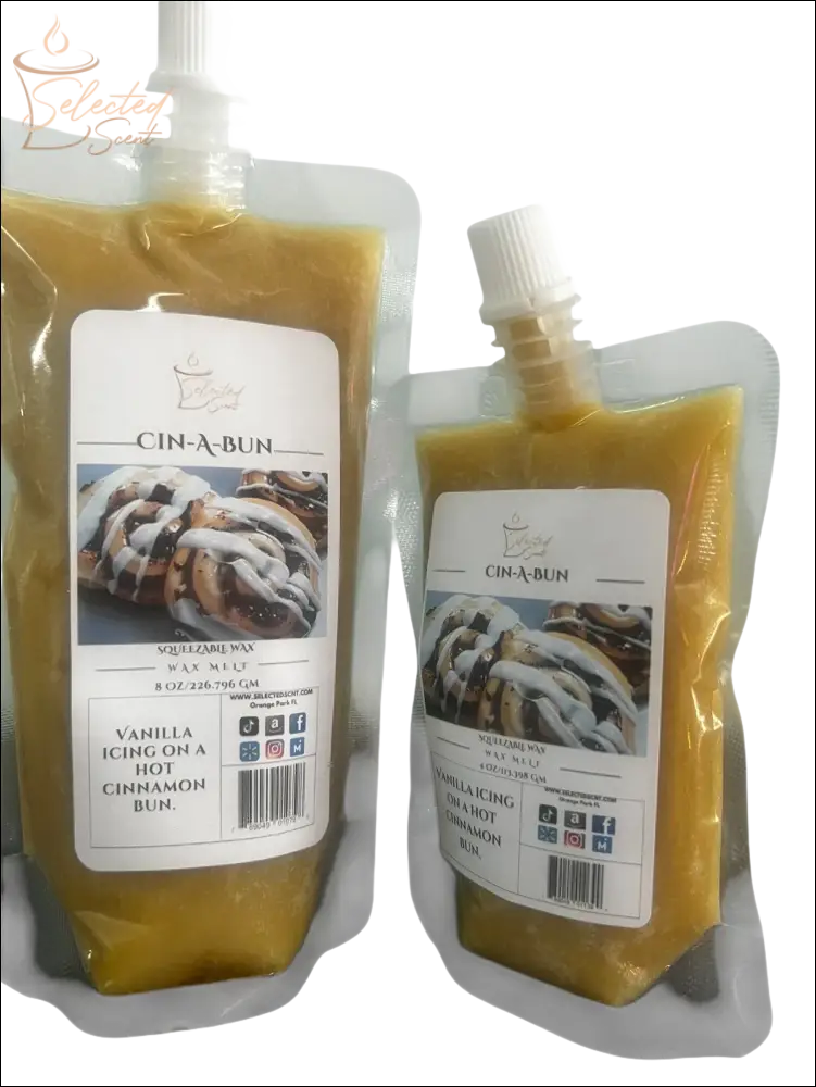 Selected Scent Cin-A-Bun vanilla icing on a hot cinnamon bun wax melt refill for long lasting home fragrance