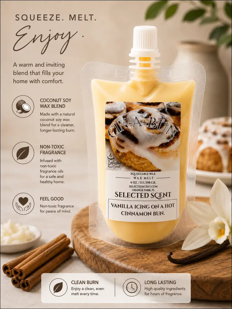 Cin-a-bun squeezable wax melt long lasting home fragrance