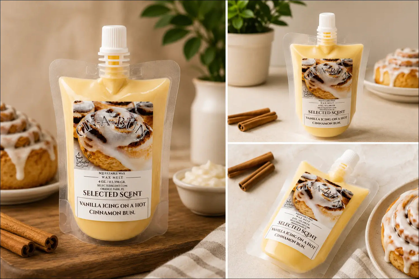 Cin-a-bun squeezable wax melt long lasting home fragrance