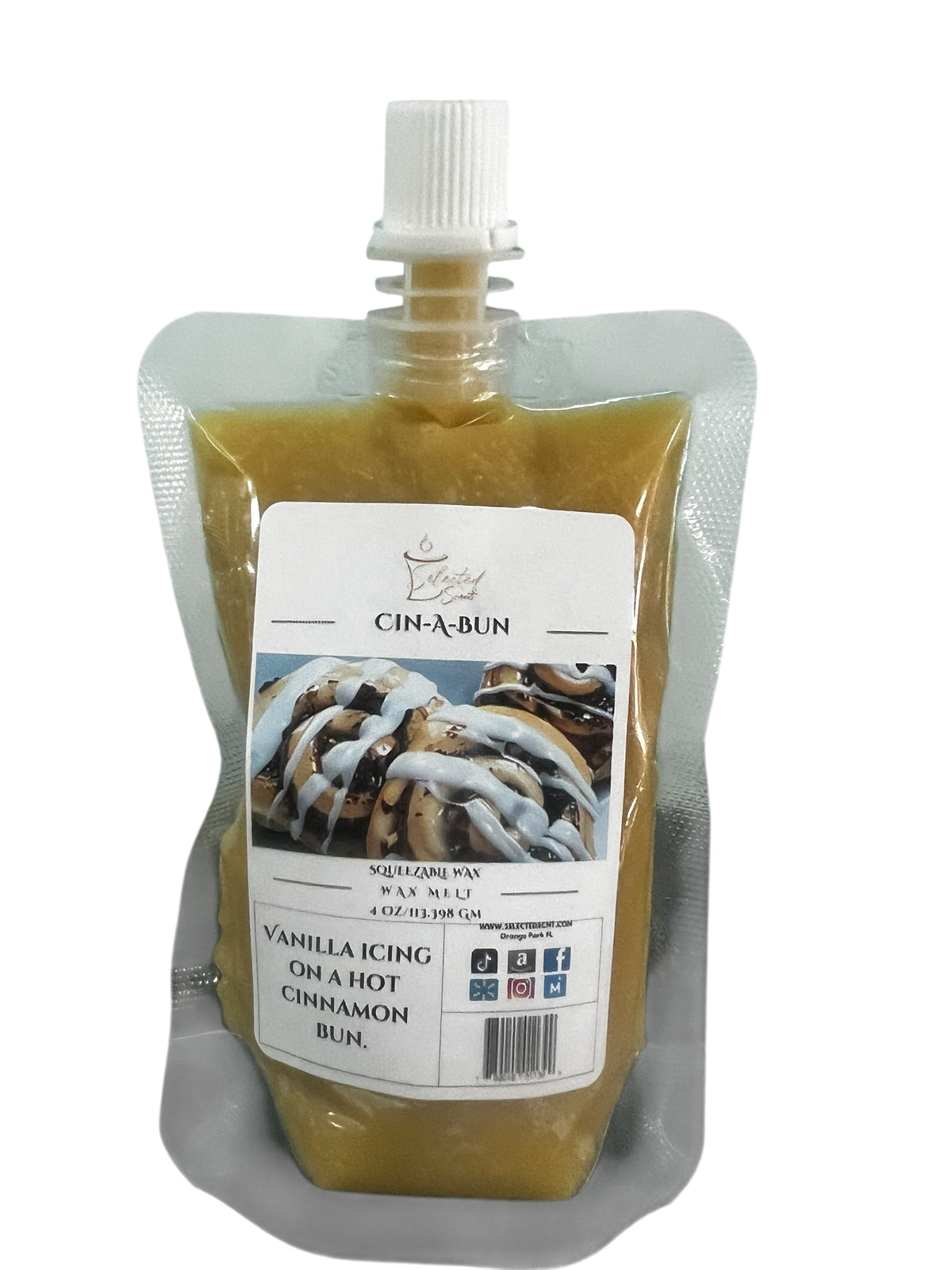 Selected Scent Vanila Icing Wax Melt pouch for long lasting home fragrance with cinnamon bun scent