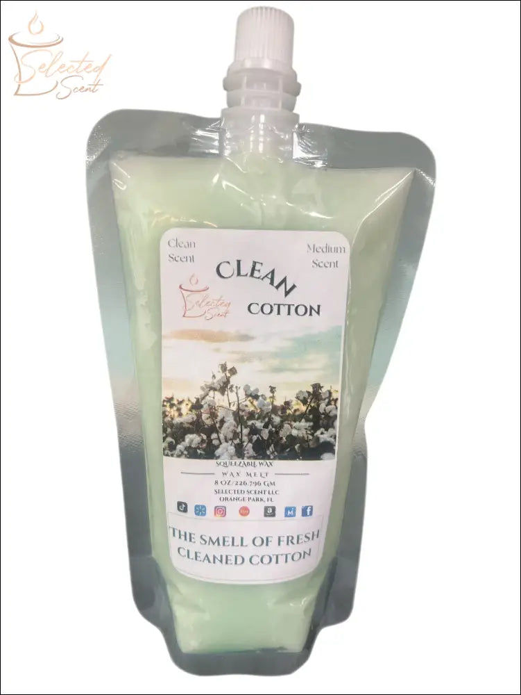 Selected Scent Clean Cotton fresh laundry scented wax melt in refill pouch with cotton field image