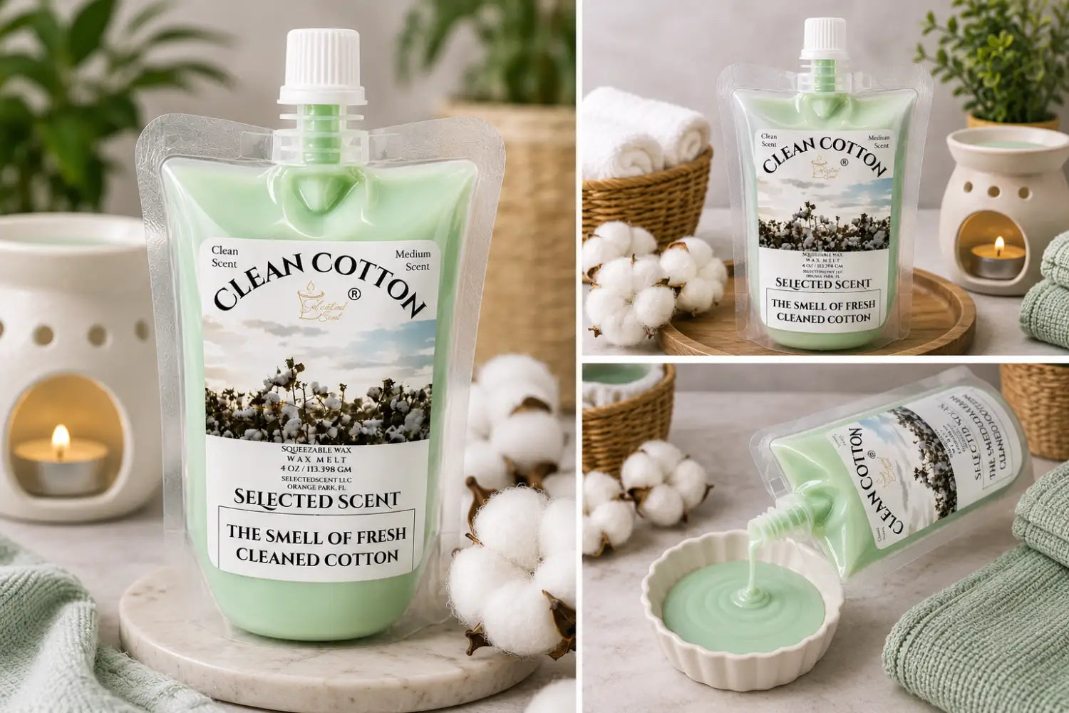 Clean cotton squeezable wax melt fresh laundry scented