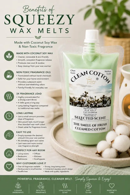Clean cotton squeezable wax melt fresh laundry scented
