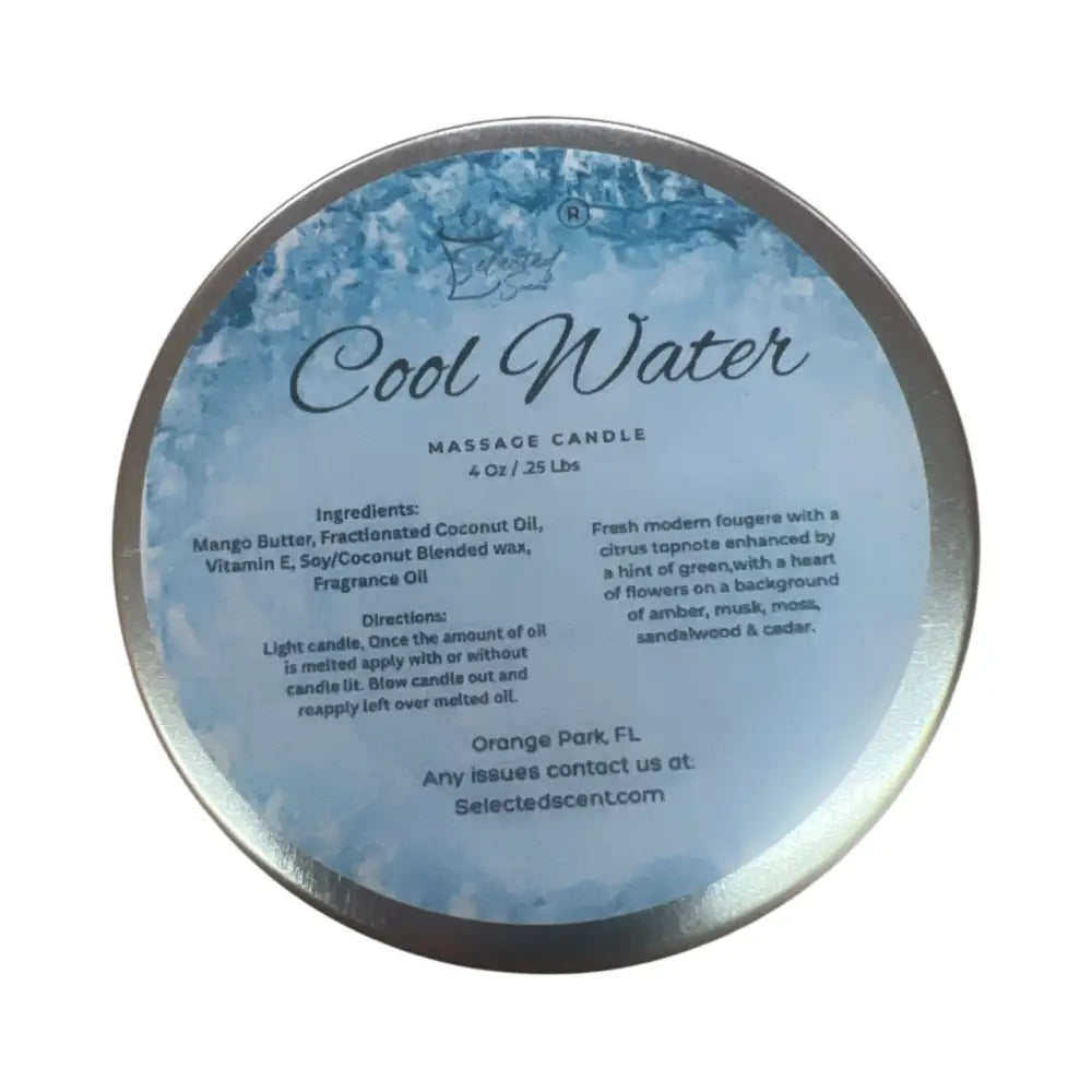 Cool water massage candle 4oz. With mango butter and vitamin e