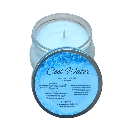 Cool water massage candle 4oz. With mango butter and vitamin e