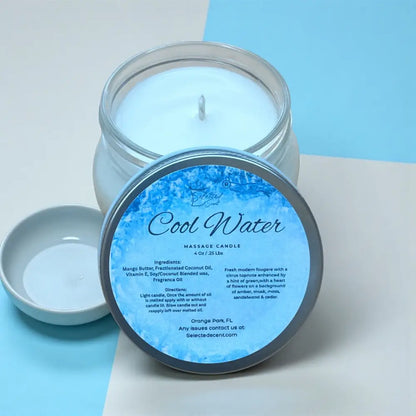 Cool water massage candle 4oz. With mango butter and vitamin e