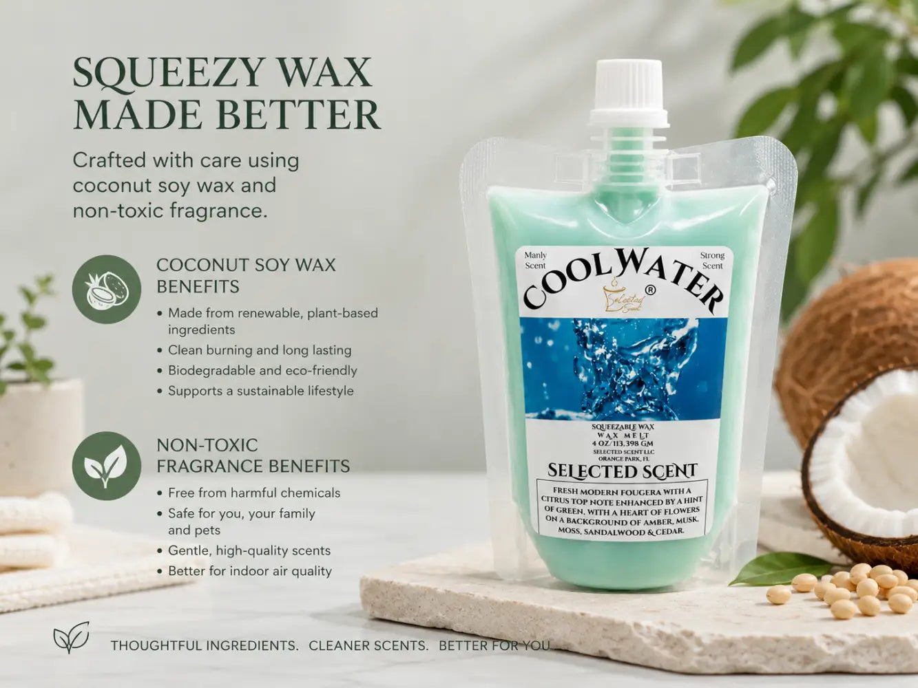 Cool water squeezable wax melts for home