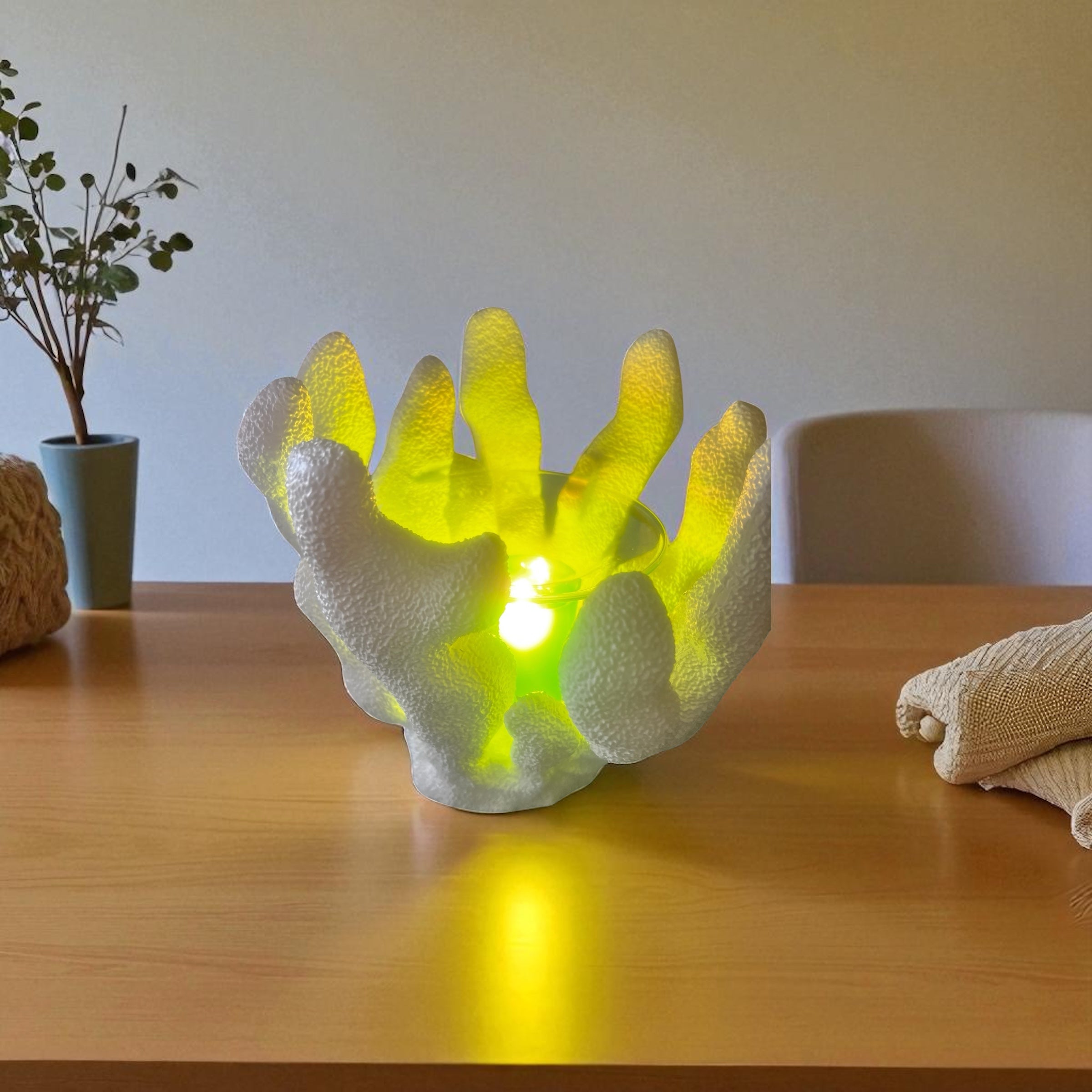 Selected Scent ocean themed for home decorative coral lamp glowing yellow on wooden table
