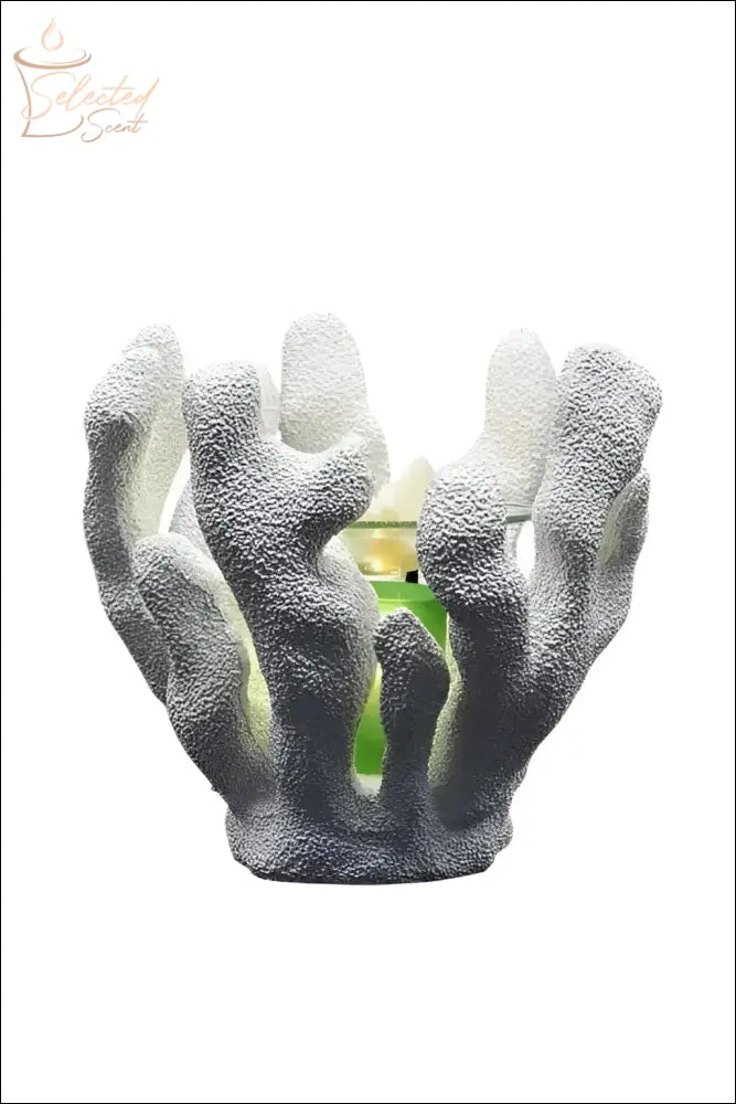 Selected Scent coral-shaped candle holder with green candle ocean themed for home decor