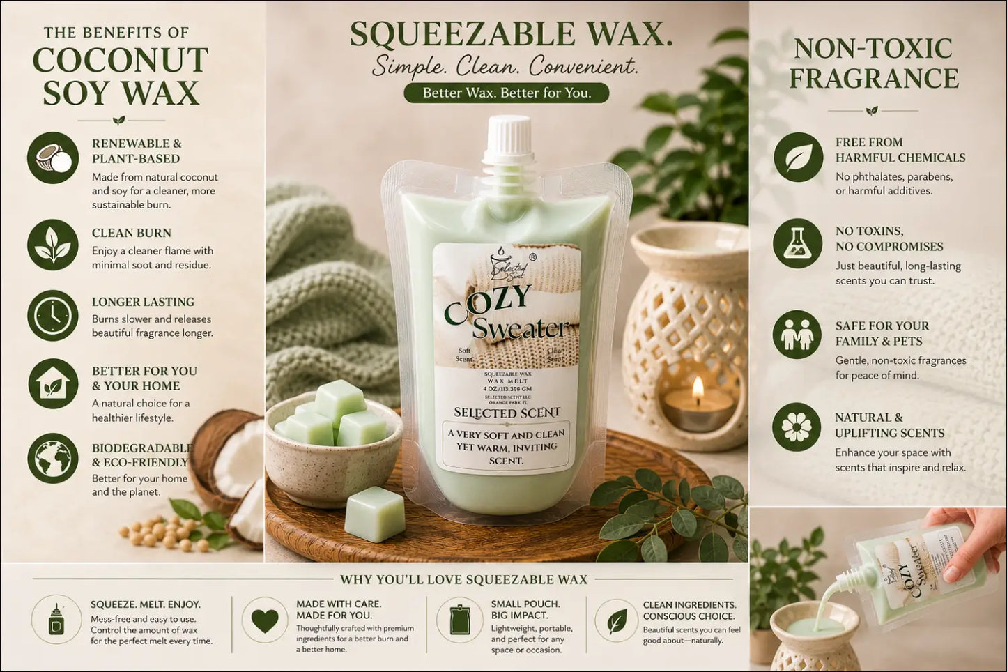 Cozy sweater squeezable wax melt all natural melts limited edition
