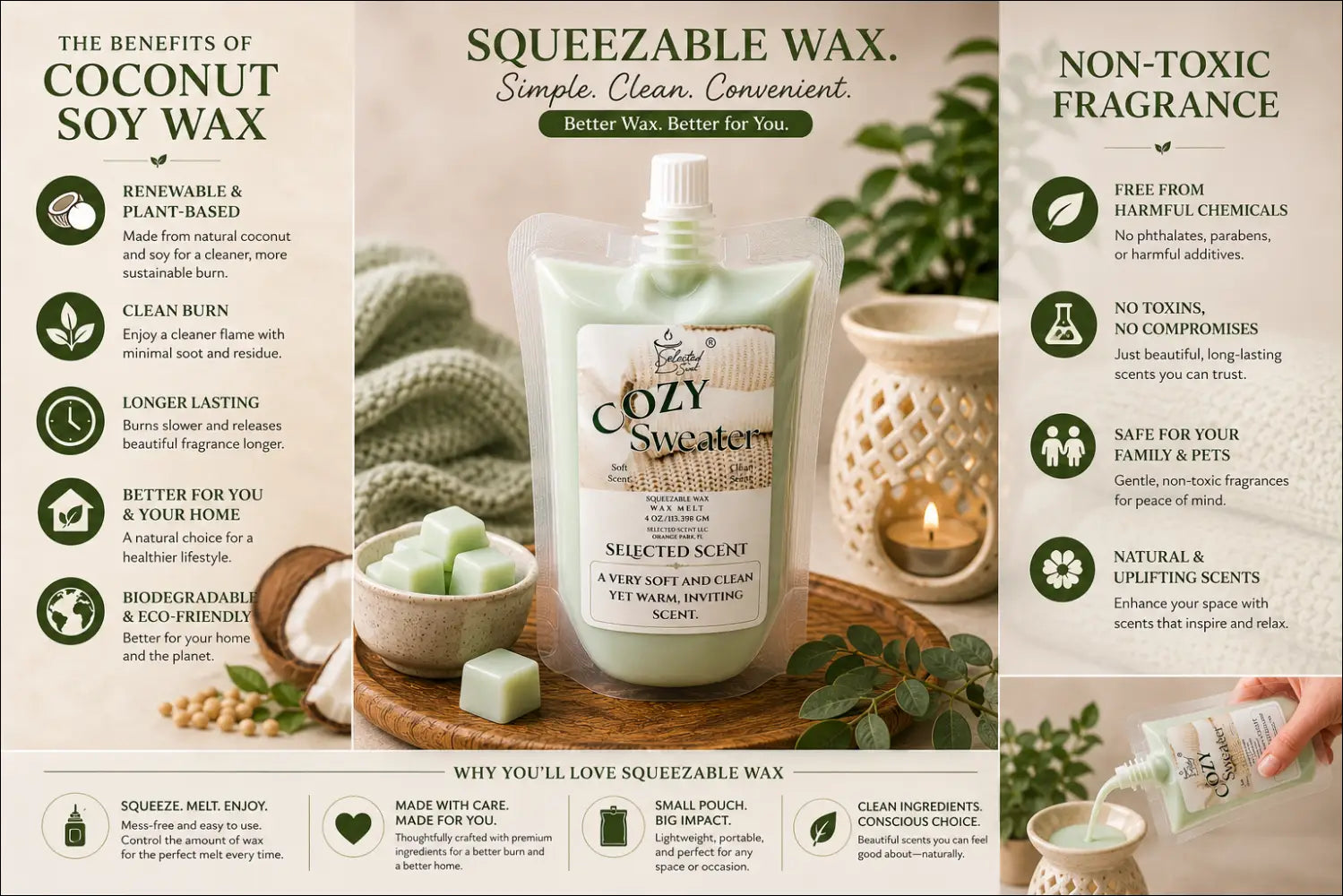 Cozy sweater squeezable wax melt all natural melts limited edition