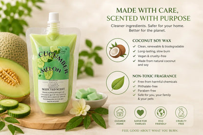 Cucumber melon squeezable wax melts – fresh fruity & long-lasting home fragrance by selected scent