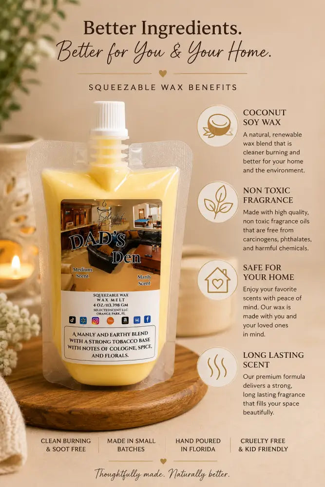Dads den squeezable wax melt long lasting melts for home limited edition