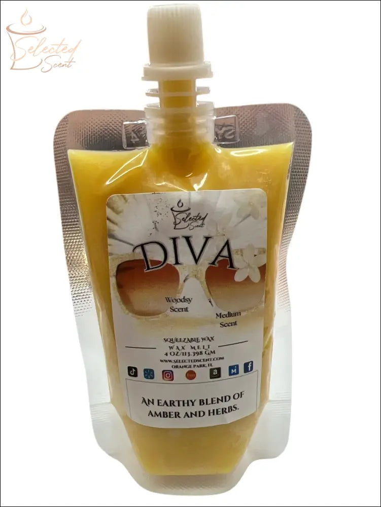 Selected Scent Diva wax melt sachet with amber and herbs for long lasting home fragrance