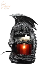 Selected Scent Electric Decorative Warmer featuring a detailed black dragon design with a lit candle inside