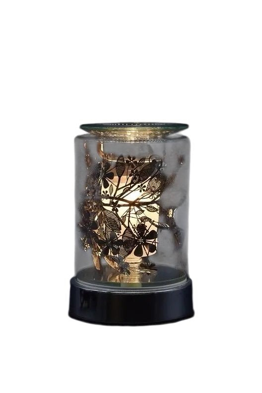 Selected Scent Electric Decorative Warmer with floral design and glass cover on black base