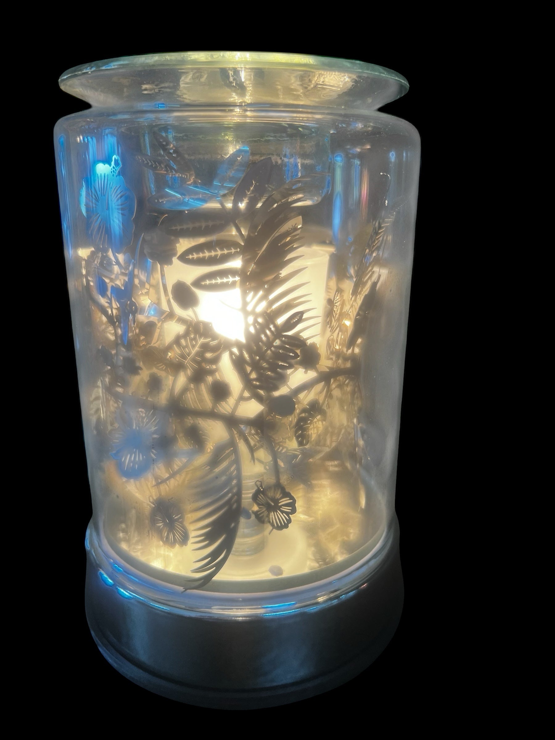 Selected Scent Electric Decorative Warmer with frosted glass floral design and soft glowing light