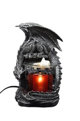 Selected Scent Electric Decorative Warmer featuring a detailed black dragon design with a lit candle inside