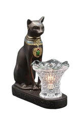 Selected Scent Electric Decorative Warmer featuring black cat statue with Egyptian design and glass light holder
