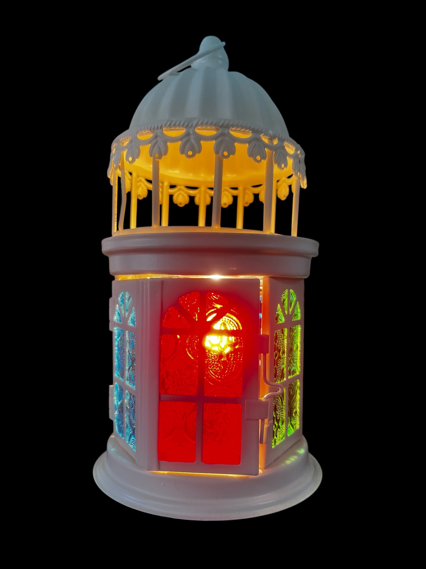 Selected Scent Electric Decorative Warmer with colorful stained glass panels and white ornate design