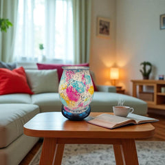 Selected Scent Electric Decorative Warmer with colorful cracked glass design on wooden table in cozy living room