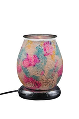 Selected Scent electric decorative warmer with colorful cracked glass floral design and silver base