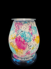 Selected Scent Electric Decorative Warmer with colorful cracked glass design on black background