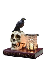 Selected Scent Electric Decorative Warmer featuring a skull, black bird, and candle holder on a scary stories book
