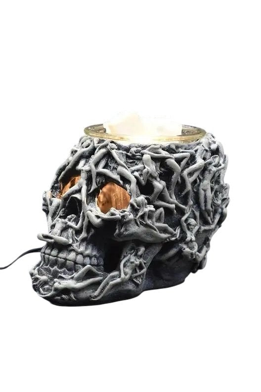 Selected Scent electric decorative warmer shaped like a detailed black skull with twisted vine design
