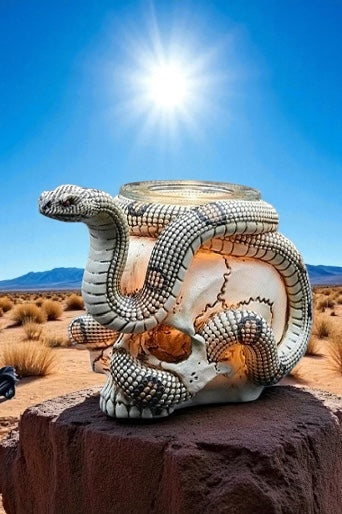 Selected Scent Electric Decorative Warmer shaped like a skull with a detailed snake design in a desert setting