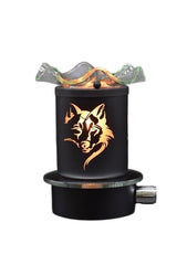 Electric Warmer For Wax Melts And Oils by Selected Scent with wolf design and glass top