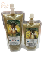 Selected Scent Enchanted Oak squeezable wax melt with amber musk and vanilla scent in two pouch sizes