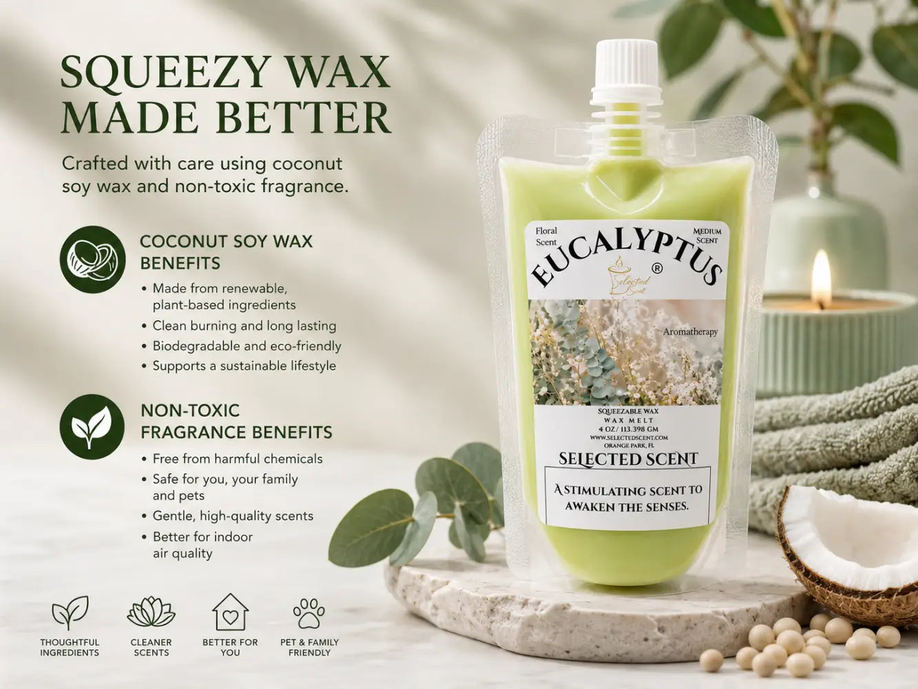 Eucalyptus squeezable wax melt natural scented