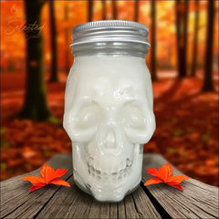 Fall Leaves 16 Oz Skull Shaped Glass Mug Candle