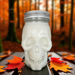 Fall Leaves 16 Oz Skull Shaped Glass Mug Candle