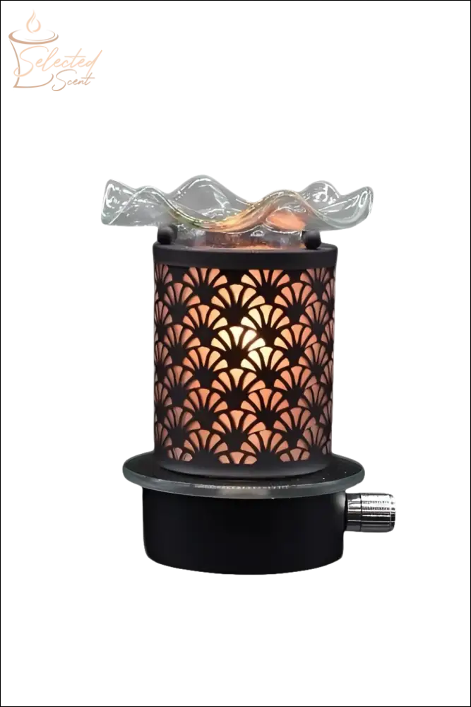 Selected Scent Electric Decorative Warmer with patterned black metal design and wavy glass top