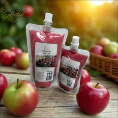 Selected Scent Farmers Apples fragrance pouches with Long Lasting Far Throw Scent surrounded by fresh apples