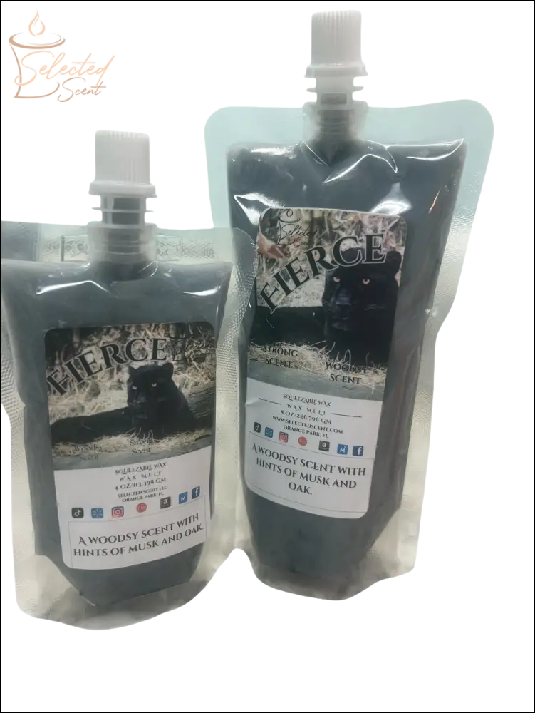 Selected Scent fierce long lasting natural wax melts in refill pouches with woody musk and oak fragrance