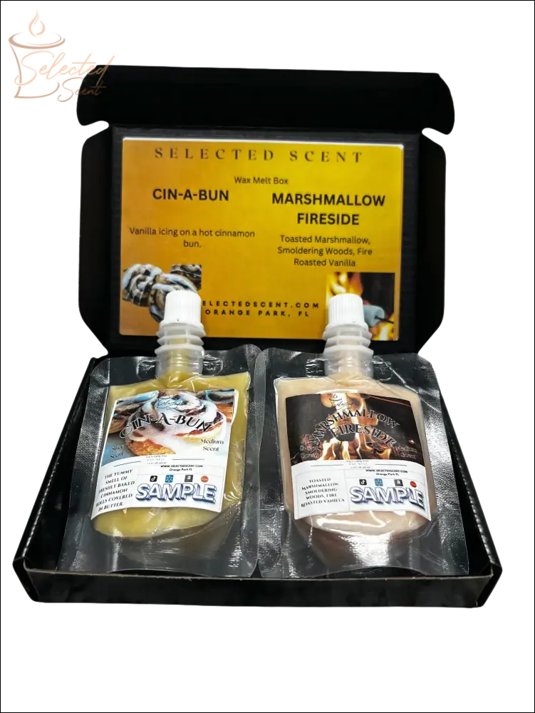 Selected Scent long lasting fragrance set with Cin-A-Bun and Marshmallow Fireside wax melt samples