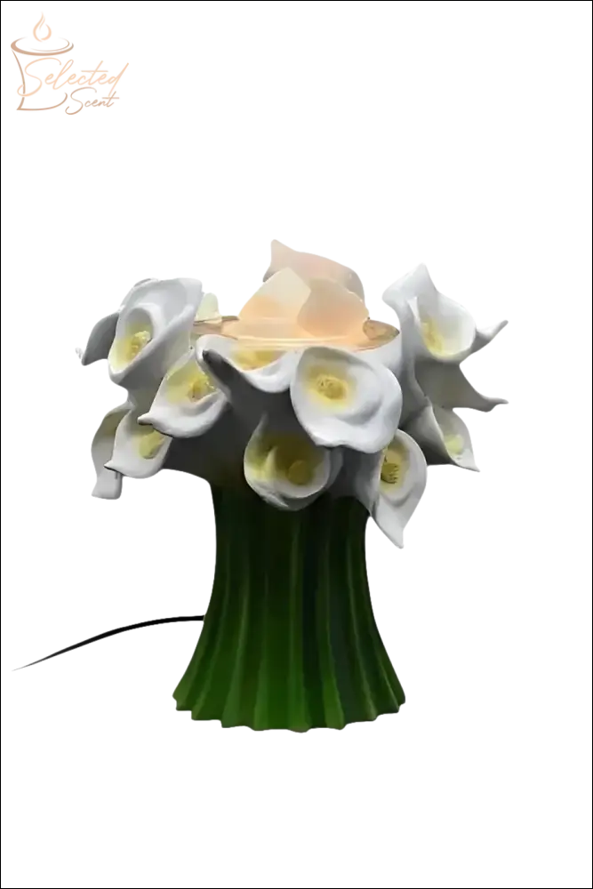Selected Scent Electric Decorative Warmer designed as white calla lilies with green stems and soft glowing light