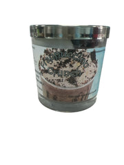 Selected Scent Frappuccino Crunch long lasting dessert scented candle in glass jar with silver lid