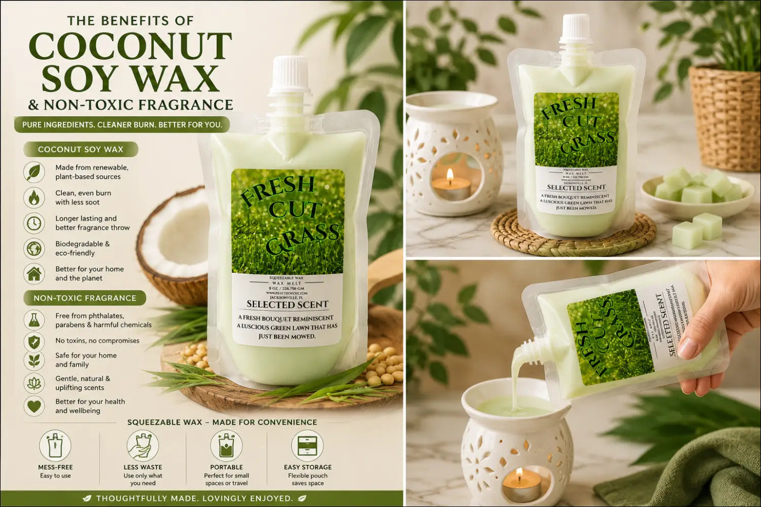 Fresh cut grass squeezable wax melt